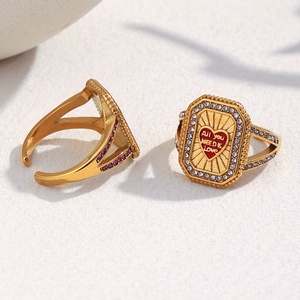 Bagues empilables carrées en acier inoxydable plaqué or 18 carats pour femmes, émail coloré, symbole porte-bonheur géométrique, bijoux rétro Y2K, tarot - Product Image 4