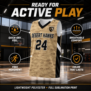 Maglia da Basket Personalizzata Sublimata ad Asciugatura Rapida Traspirante Nera e Oro in Poliestere con Numero per Uomini e Ragazzi - Product Image 5