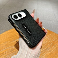 Effen kleur PU Litchi-patroon mobiele telefoonhoes met onzichtbare stripbeugel Zakelijke anti-val opvouwbare hoes voor iPhone DUO