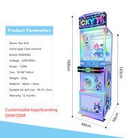 Machine à griffes mini en métal et plastique pour usage commercial, garantie d'un an, prise universelle pour jouets en peluche, acceptation des billets, paiement par carte Nayax