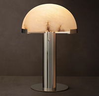 Lampe de bureau moderne en forme de champignon en lin, cadre en laiton sculpté à la main, base d'ampoule E26, flexible, simple, éclairage décoratif écologique