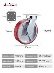 Rodízio de Poliuretano com Núcleo de Ferro e Rolamento Duplo de Esferas 6x2 para Serviço Pesado - Direto da Fábrica - Product Image 2