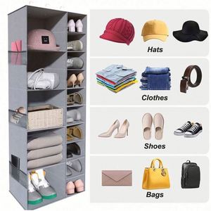 Multi-Purpose 10 <b>Shelf</b> Grey Fabric Hanging Closet Organizer with Drawers for Living Room Warehouse and Supermarket Use - Product Image 1