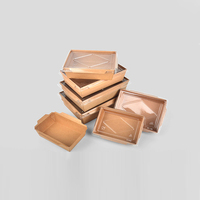 Vente en gros de boîtes à sushi en papier kraft recyclable de 54 oz, forme trapézoïdale, option de gaufrage, taille/couleur personnalisable