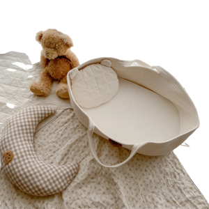 Cesta de mano para recién nacidos, superventas, ecológica, plegable, de cuerda de algodón tejida, portátil, para exteriores, para dormir e almacenamiento de bebés - Product Image 1