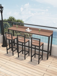 Tavolo Alto Moderno da Esterno in Legno Anticorrosione e Resistente al Sole con Combinazione di Sedie Lunghe, Tavolo da <span class=keywords><strong>Bar</strong></span> a Parete per Hotel e Caffetterie - Product Image 4