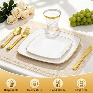 Ensemble de vaisselle jetable compostable sans BPA personnalisé de 350 pièces, assiettes, fourchettes, cuillères, couteaux, gobelets, serviettes, avec votre logo et couleurs - Product Image 2