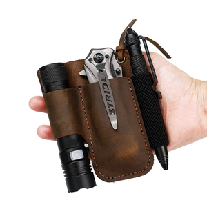 Funda Organizadora EDC de Cuero para Hombre, Funda para Navaja Plegable, Linterna, Bolsillo Táctico para Herramientas, con Clip para Cinturón - Product Image 1