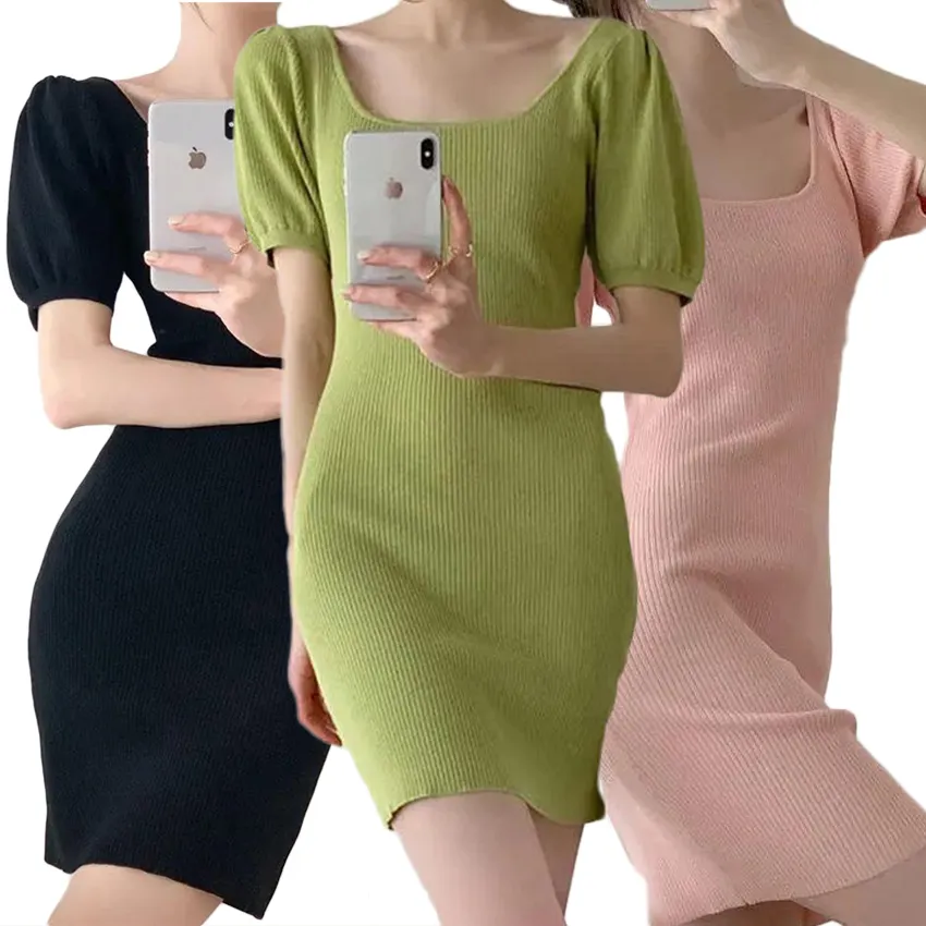 Women's Skinny Slim Bodycon Ladies Summer Dresses Women Elegant Casual Korean Sexy Slim Neck Dress For Party