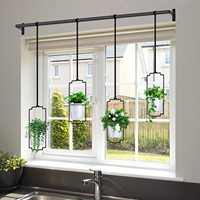 4 pièces cintres de plantes en fer réglables modernes avec pots en plastique enduit de poudre pour mur de fenêtre et plafond pour la maison et le jardin