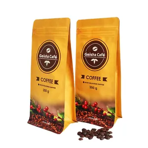 Emballage d'échantillon de grains de café à fond plat jaune avec Logo imprimé refermable, pochette carrée pour café moulu, 250g/800g