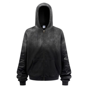 Sudadera con Capucha y Cremallera Estilo Streetwear, Lavado Ácido Personalizado, Diseño Vintage Desgastado, Unisex, Talla Grande, Moda Urbana Casual, 100% Algodón - Product Image 2