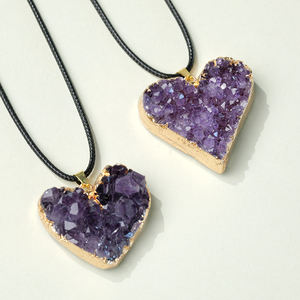 Grosir kristal penyembuhan alami kuarsa Amethyst Geode Cluster hati liontin emas kalung untuk wanita pria - Product Image 4