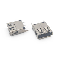 Konektor USB 2.0 AF Tipe A 180 Derajat Vertikal 4-Pin Soket Betina Plastik Hitam 1000V AC RMS untuk PCB/Pengisi Daya