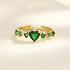 Moda señoras oclor joyería verde circón 18K Latón chapado en oro mujeres anillos en forma de corazón con tienda de anillos en línea - Product Image 5