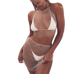 Cadena Corporal de Cristal con Pedrería Sexy para Lencería, Brillante, para Traje de Baño, Tejida a Mano, con Diseño de Red de Pescado, para Bikini, Blusa o Falda - Product Image 1