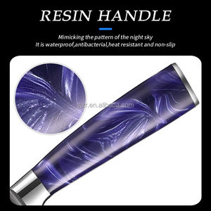 Set Pisau Dapur 10 Buah Baja Tahan Karat Motif Laser Damaskus Dengan Gagang Resin - Product Image 3