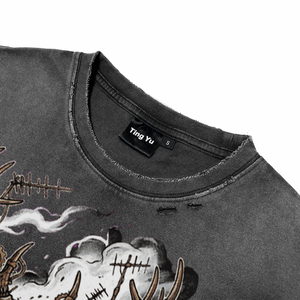 เสื้อยืดพิมพ์ลายกวางพังก์แบบ DTG สำหรับผู้ชาย เนื้อผ้าระบายอากาศได้ดี คุณภาพสูง ผ้าฝ้ายฟอกสีแบบแอซิดวอช แขนสั้น สำหรับขายส่ง - Product Image 5