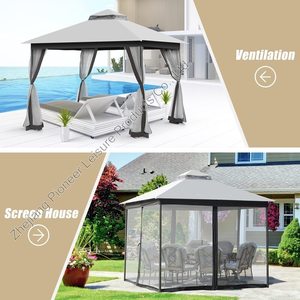 Gazebo <span class=keywords><strong>de</strong></span> patio en acier gris imperméable à l'eau avec filet et <span class=keywords><strong>sac</strong></span> <span class=keywords><strong>de</strong></span> <span class=keywords><strong>sable</strong></span> <span class=keywords><strong>pour</strong></span> jardin, <span class=keywords><strong>pelouse</strong></span>, terrasse, piscine, 10 pi x 13 pi en stock - Product Image 5