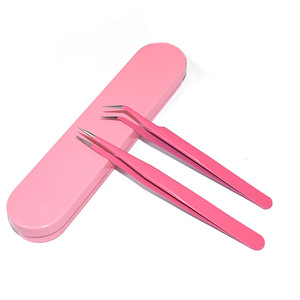 Wholesale 2-piece set of <b>pink</b> stainless steel tweezers (straight and curved) - beauty <b>tools</b>, nail art rhinestone clips, jewelry - Product Image 1