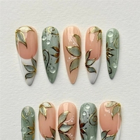 Uñas Postizas 3D con Diseño Floral de Ojo de Gato, Uñas Acrílicas de Verano con Diseño de Conchas Marinas Azules, Uñas Postizas Largas de Estilo Stiletto, Uñas Postizas de Cobertura Completa