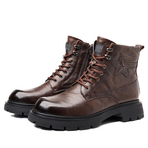 Bottines Montantes Homme Tendance Hiver en Cuir Véritable Marron, Style Anglais Décontracté - Product Image 5