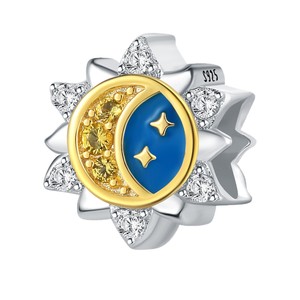 Breloque en argent sterling 925 avec zircon soleil et lune pour bracelet DIY, cadeau d'anniversaire de mariage, émail bleu étoilé Ganku, vente en gros - Product Image 6