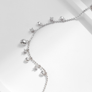 S925 Silver Heart and Star Charm Slider Adjustable Hypoallergenic Polished Charm Sterling Silver Slider <b>Bracelet</b> For Women - Product Image 3