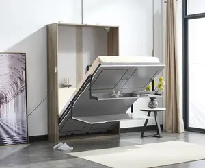 Mobiliário inteligente multifuncional, cama de parede escondida com estante para economia de espaço e espaço