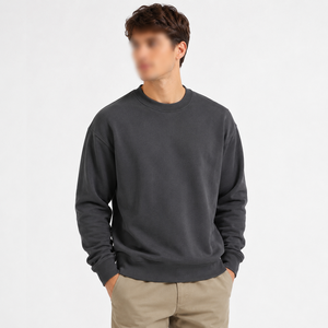 <b>Men's</b> Dark <b>Grey</b> Solid Crew Neck <b>Sweatshirt</b> Raglan Sleeve Regular Fit Casual Fleece Pullover Premium Quality Custom Print - Product Image 1