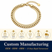 Bracelet double couche en acier inoxydable, chaîne plate simple, style cubain et serpent, prêt à l'emploi en gros