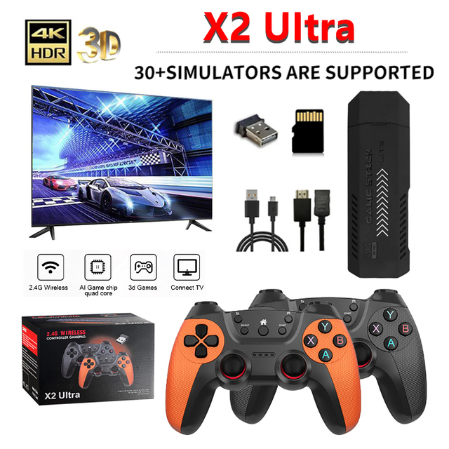 X2 Ultra TV Video Game Stick Console with 30000 Games 128G 2.4G Dual Wireless Controllers 4K HD Output Resolution for Retro Game