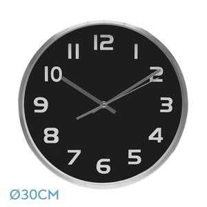 Reloj de pared de aluminio negro, 30 cm, movimiento continuo, funcional para decoración y gestión del tiempo en cualquier lugar. - Product Image 1