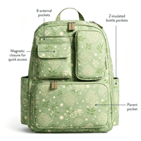 Sac à dos à langer vert imperméable avec 11 poches pour mamans actives
