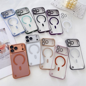 New Plating Slim <b>Frameless</b> Magnetic Clear Case for iPhone 17 14 15 16 Pro Max With Glass Lens Film Shockproof Hard Cover - Product Image 1