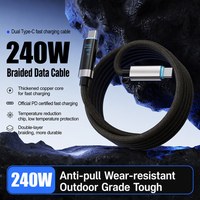 Câble de charge rapide tressé en nylon Type-C 240W avec affichage numérique, transfert de données PD 480 Mbps pour téléphone, tablette, ordinateur portable