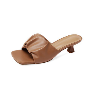 Zapatillas de tacón alto para mujer, sandalias de verano con punta cuadrada, zapatos de tacón exterior de cuero Pu para mujer, zapatos de moda para el lugar de trabajo - Product Image 6