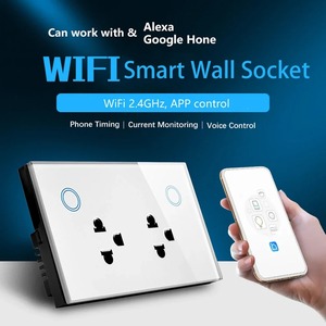 WIFI สมาร์ท <span class=keywords><strong>Tuya</strong></span> US ซ็อกเก็ต 10A แผงสัมผัสกระจกประเทศไทยเต้ารับคู่รีโมทคอนโทรลเสียง Smartlife APP Alexa Google หน้าแรก - Product Image 4