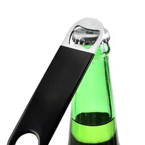 XQ122 özel lazer logo siyah gümüş boşlukları paslanmaz çelik bar bıçak düz bira şişe açacağı