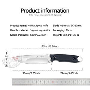 มีดตั้งแคมป์กลางแจ้งสแตนเลสสตีลแบบ Stonewashed ใบมีดตรงเกรด DIY พร้อมใบมีดพลาสติก - Product Image 4