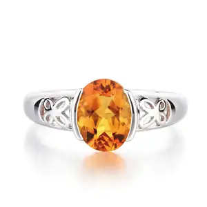 Vàng Citrine tham gia Vòng levian Citrine Vòng 925 Sterling bạc hình bầu dục citrinan đồ trang sức