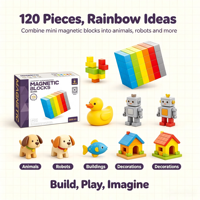 Nouveaux jouets éducatifs et sensoriels pour enfants 2026 : Ensemble de blocs de construction magnétiques DIY - Construisez un canard, un chiot ou un robot