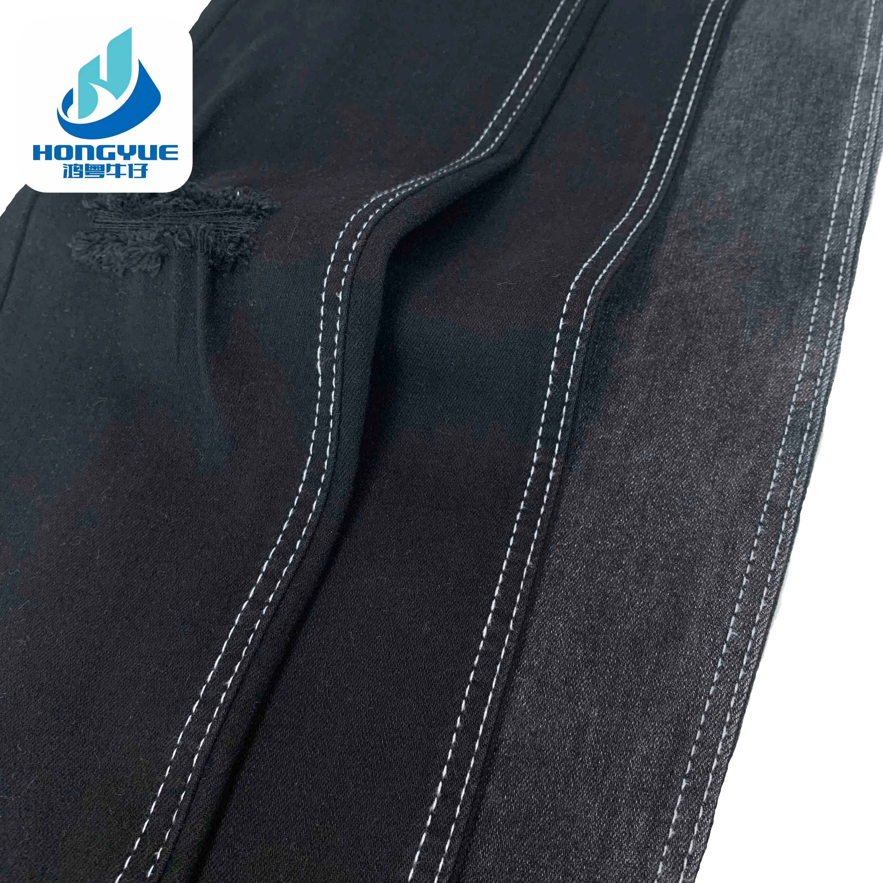 Tecido jeans preto cor preto, elastano poli rayon com toque de mão macio, tecido elástico para crianças