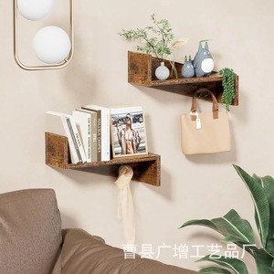 Retro Wooden Wall Mount Storage <b>Rack</b> With Hooks For Keys And Coats Multipurpose <b>Shelf</b> Rectangle Solid Wood Design - Product Image 5