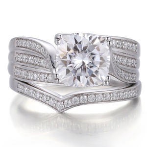 Juego de Anillos Apilables de Oro Real de 14k, Joyería de Lujo, Anillo de Compromiso con Diamante Moissanita Corte Cojín D VVS para Mujer y Hombre - Product Image 3