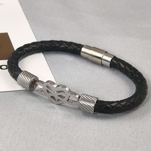Bracciale Unisex alla Moda in Acciaio Inossidabile <span class=keywords><strong>Serie</strong></span> 8 con Corda in Pelle Intrecciata - Product Image 3
