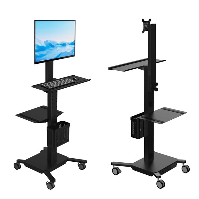 Multi-Screen Mobile Monitor Stand Keyboard Tray Modern Metal Computer Floor Cart Office Lifting Main Hotels Hospitals Schools