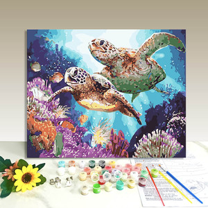 Kit de peinture par numéros sur toile, motif tortue moderne et joyeuse, défilement mural à suspendre, peinture DIY pour adultes, décoration intérieure - Product Image 1
