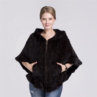 Großhandel Frauen Winter gestrickt Nerz Pelz Schal Cape Strick Nerz Pelz Poncho