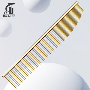 Pettine professionale per toelettatura animali, pettine dritto color oro, alta qualità per uso domestico, pettine per toelettatura animali con aghi in acciaio ad alta resilienza - Product Image 1